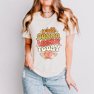 Simply Sage Market Y'all Gonna Learn Today Short Sleeve Tee - L - Cream - 1 of 4