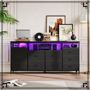 63" Fabric Dresser with 10 Drawers, TV Stand, Built-in USB Ports & LED Lights, Multi-Functional Storage for 75" TVs - 1 of 4