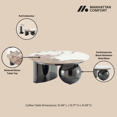 Laurel Round Black Sintered Stone Coffee Table with Stainless Steel Base