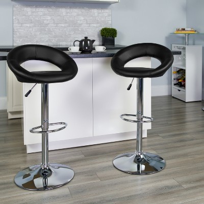 Orbit-Back Swivel Adjustable Stool in Black Vinyl with Chrome Base