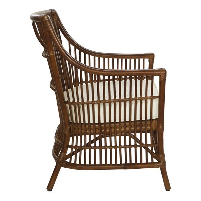 Handcrafted Brown Rattan Accent Chair with Cream Cushion