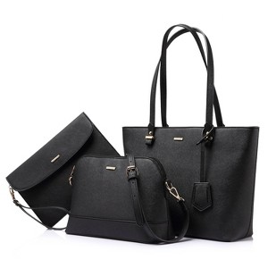 Handbags for Women Shoulder Bags Tote Satchel Hobo 3pcs Purse Set Black - 1 of 4