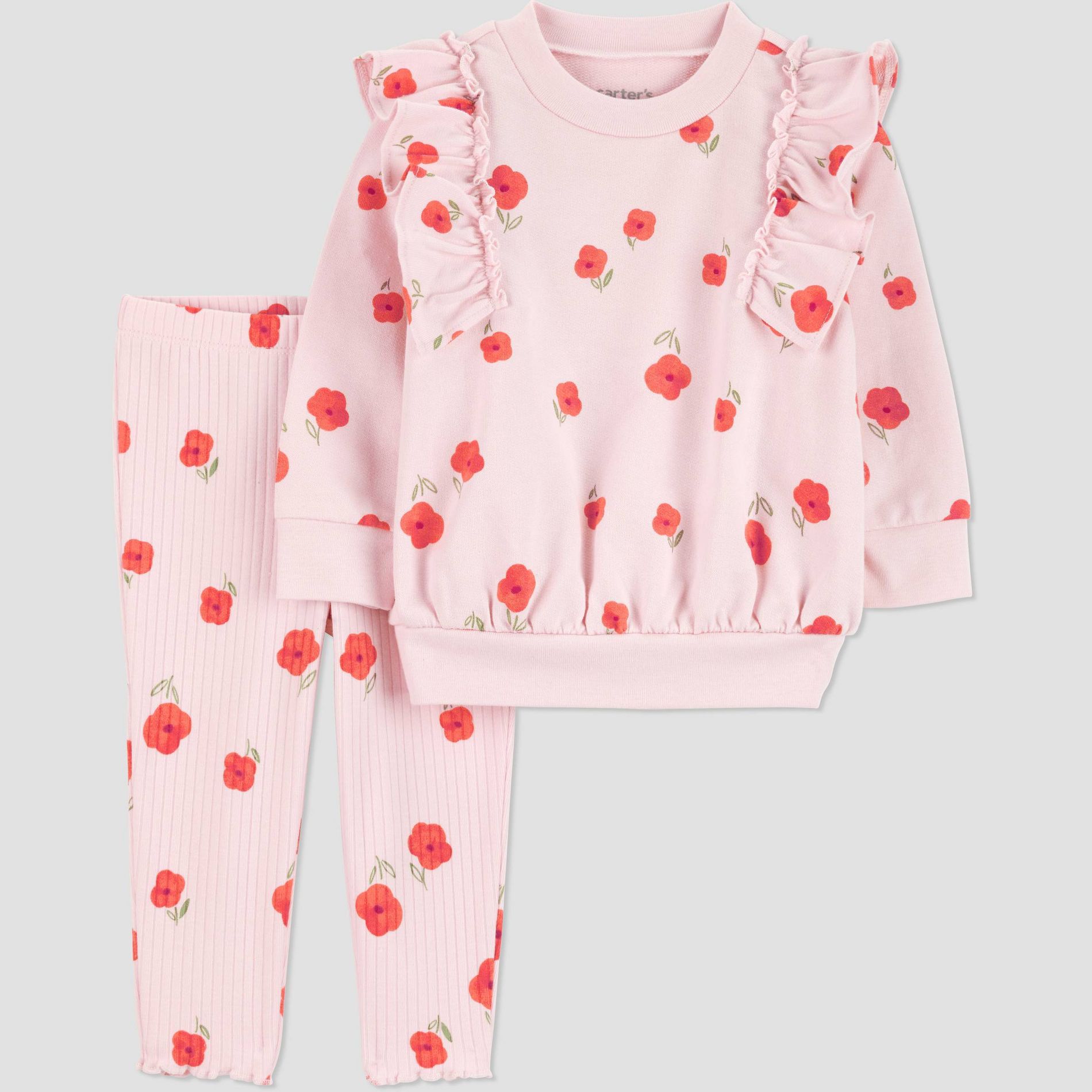 Carter's Just One You® Baby Girls' 2pc Short Sleeve Floral Peplum and Leggings Set - Pink