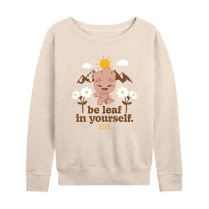 Women's - Marvel - Guardians of the Galaxy Be Leaf In Yourself Lightweight French Terry Wide Neck Long Sleeve Shirt - 1 of 4