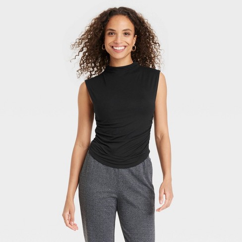 Women's Short Sleeve Side Ruched T-shirt - A New Day™ Black M : Target