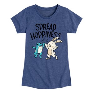 Girls' - Instant Message - Frog and Bunny Spread Hoppiness Fitted Short Sleeve Graphic T-Shirt - 1 of 4