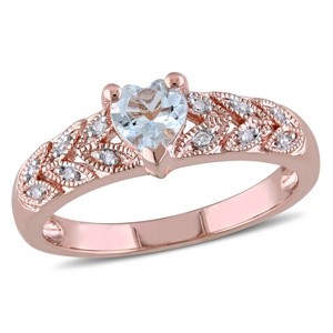 EVERLY JEWELRY | Rose Plated Sterling Silver 0.05 CT TW Diamond And 1/3 CT TGW Aquamarine Heart Ring - 1 of 4