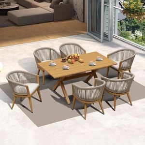 PURPLE LEAF Patio Dining Set All-Weather Wicker Aluminium Outdoor Table and Chairs Set for Backyard Decor Kitchen Modern Furniture Set - 1 of 4