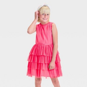 Zenzi Girls' Sleeveless Tiered Ruffle Skirt Dress - Melon Pink - 1 of 3