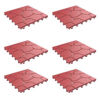 Nature Spring Patio and Deck Interlocking Brick-Look Outdoor Tiles – Brick Red, 6-pc