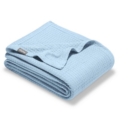 Image of Light Blue Throw Cotton Waffle Blanket by Bare Home