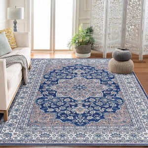 Coucheta Washable Area Rug Floral for Living Room, Ultra Soft Accent Bedroom Carpet, Indoor Non-Slip Throw Carpet for Entryway, Multi-Color & Size - 1 of 4