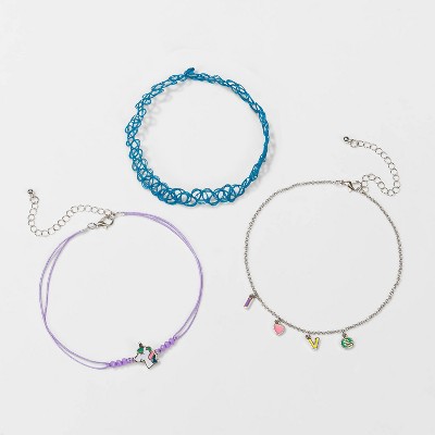 Girls' 3pk Choker Set with Unicorn and Love Charms Necklaces - Cat & Jack™