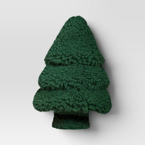 Faux Shearling Tree Shaped Christmas Throw Pillow Green Threshold