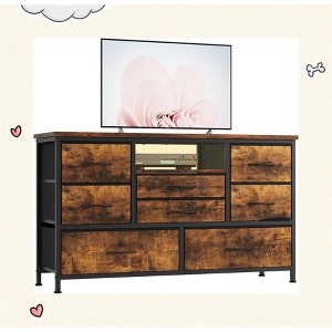 Garvee Space-Saving Dresser TV Stand with 8 Drawers, Power Outlet & LED Lights – Ideal for 55'' TVs in Any Room,Brown - 1 of 4