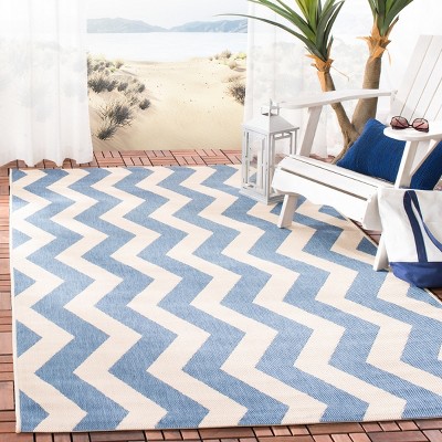 Blue and Beige Chevron Outdoor Synthetic Area Rug