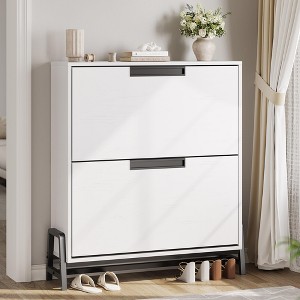 GustoWave Shoe Storage Cabinet with 2 Flip Drawers, Freestanding Shoe Organizer with Metal Legs, Adjustable Shelf Narrow Shoe Rack Cabinet - 1 of 4