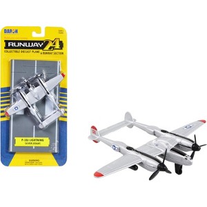 Lockheed P-38J Lightning Fighter Aircraft Silver Met "US Army Air Force" w/Runway Section Diecast Model Airplane by Runway24 - 1 of 3