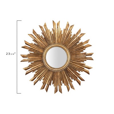 35.5" Gold Sunburst Round Wood Wall Mirror