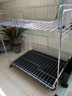 Iris 2 Tier Stainless Steel Dish Drying Rack With Plastic Drain