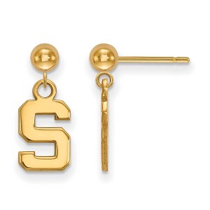 Black Bow Jewelry 14k Yellow Gold Michigan State Spartans NCAA Dangle Earrings - 1 of 3
