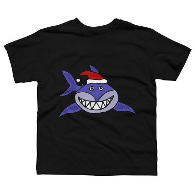 Boy's Design By Humans Funny Christmas Shark in Santa Hat By SmileToday T-Shirt