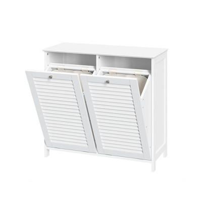White MDF Double Tilt-Out Laundry Hamper Cabinet with Cloth Bags