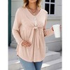 Women's V Neck Blouse Half Zip up Casual Tunic Shirts Babydoll Chest Tie Knot Shirts Ruched Flowy Hem Tunic Tops - 4 of 4