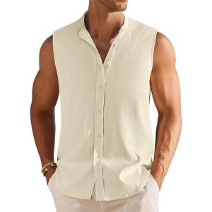 COOFANDY Men's Summer Beach Tank Tops Sleeveless Button Up Shirt Casual Textured Tank Shirts - 1 of 4