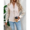 Women's Casual Lace Stitching Coat Long Sleeve Sheer Jacket Zipper Front Baseball Collar Tops Jacket Top Coat - 4 of 4