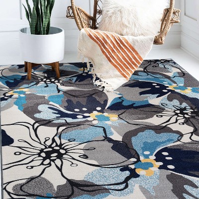 Gray Floral Tufted Reversible 8' x 10' Synthetic Area Rug