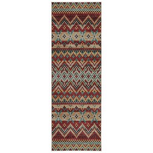 COZONY Machine Washable Modern Boho Rug with Non-Slip Backing, Stain Resistant Low Pile Striped Carpet for Living Room and Bedroom - 1 of 4