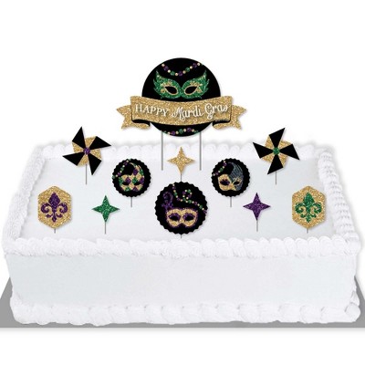 Big Dot of Happiness Mardi Gras - Masquerade Party Cake Decorating Kit - Happy Mardi Gras Cake Topper Set - 11 Pieces