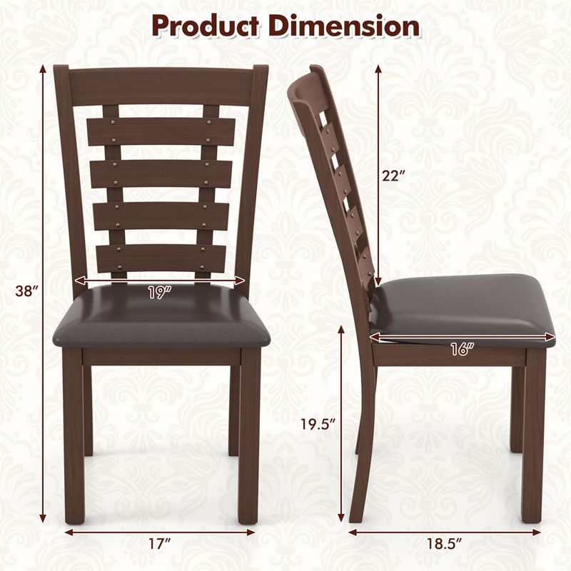 Costway Wooden Dining Chairs Set of 2/4 with Upholstered Seat & Rubber High Back Brown, 3 of 9