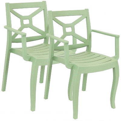 Sunnydaze Polypropylene Stackable Tristana Outdoor Patio Arm Chair, Green, 2pk