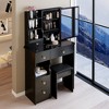 VYNXARIA 29.2" Small Size Left Drawer Desktop Vanity Table&Cushioned Stool,Extra Large Right sliding mirror,Suitable For Small Space,Black - 3 of 4