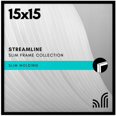 Americanflat 15x15 Picture Frame with Polished Plexiglass - Streamline Collection - Thin Square Picture Frame for Wall Display - Black