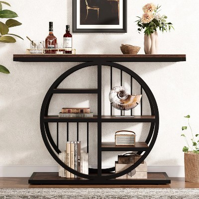 Hommoo 39" Console Table with Circle Base Dark Brown