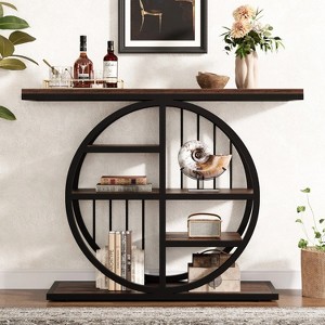 Hommoo 39" Console Table with Circle Base Dark Brown - 1 of 4