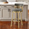 HomeRoots 26" Gray and Gold Faux Leather and Stainless Steel Low Back Counter Height Swivel Bar Chair - 2 of 4
