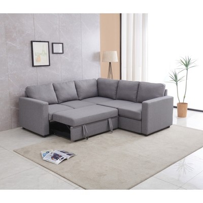 82.30" Convertible L-Shaped Sleeper Sectional Sofa with Pull-Out Bed & Storage Seat