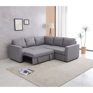 82.30" Convertible L-Shaped Sleeper Sectional Sofa with Pull-Out Bed & Storage Seat - 1 of 4