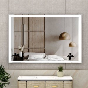 60"X40"Oversized LED Bathroom Mirror Rectangle Wall Mirror,Wall Mounted Mirror With 3 Color Modes Aluminum Frame Large Wall Mirror-The Pop Home - 1 of 4