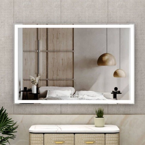 60"X40"Oversized LED Bathroom Mirror Rectangle Wall Mirror,Wall Mounted Mirror With 3 Color Modes Aluminum Frame Large Wall Mirror For Bathroom - image 1 of 4