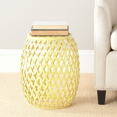 Evan Matte Yellow Iron Strips Accent Stool