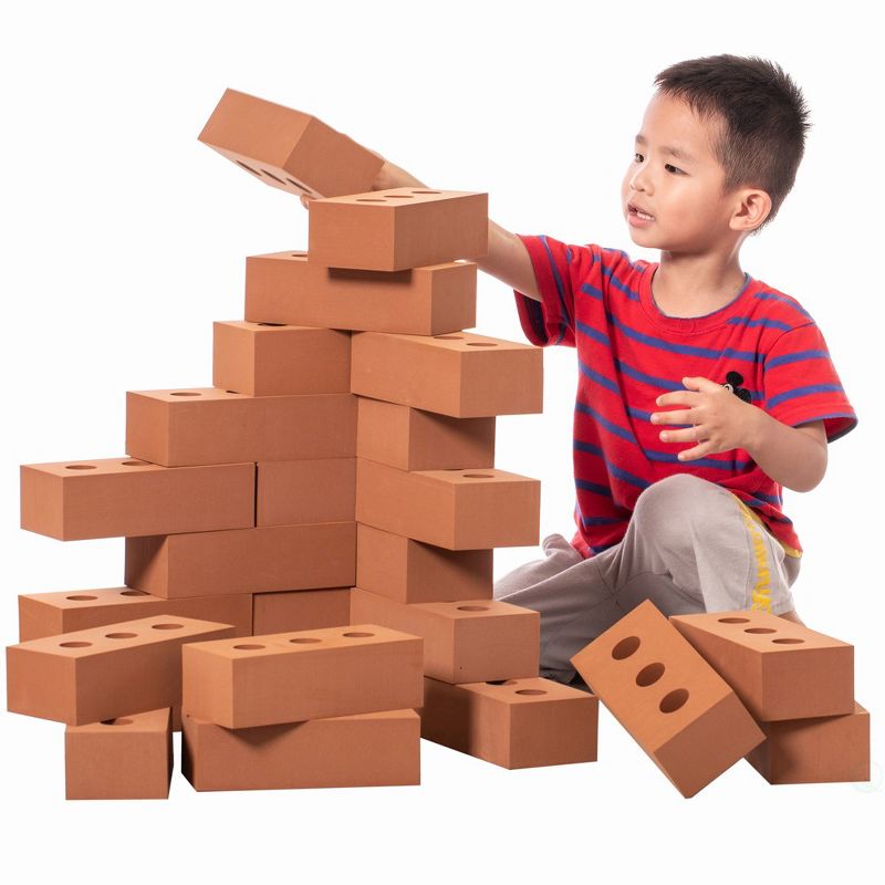 ShpilMaster Construction Stacking Building Red Brick Block, Rectangle Foam Kids Pretend Play Creativity Toy, 25 Pack, 2 of 6
