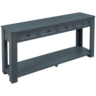 OUTSUPPLY Console Table with 4 Drawers & Shelf, Solid Wood Sofa Table for Entryway, Hallway & Living Room