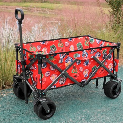 VisioGear Collapsible Wagon, Folding Wagon Cart with Big Wheels for Camping, Sports, Garden, Baseball, Red, 37.8"*21.26"*34.45"