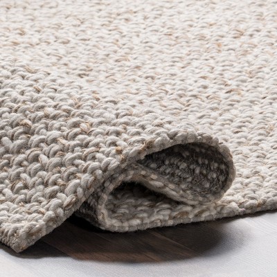 Ivory Flat Woven Wool Blend Round Area Rug