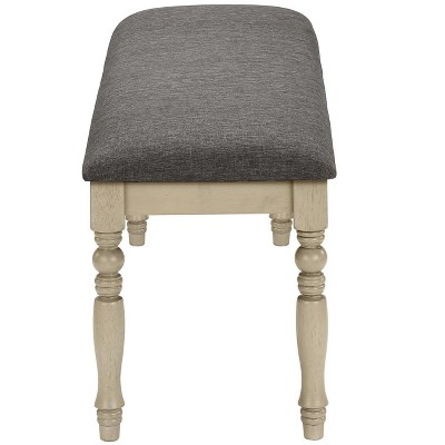 Antique Gray 48" Upholstered Wood Bench with Turned Legs